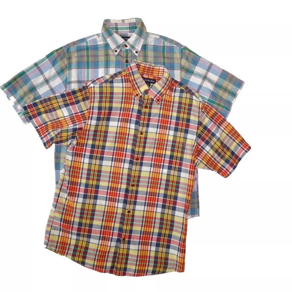 Lands End Button Front Shirt Men's Size S Lot of 2 Plaid Short Sleeve Casual